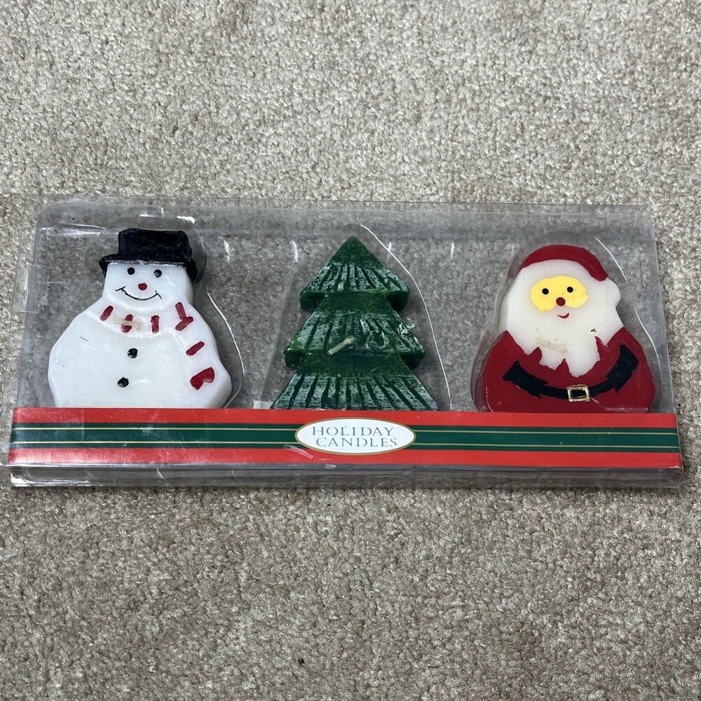 Vintage Nantucket Christmas Holiday Candles Set of 3 Santa‎ Snowman Tree NOS